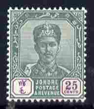 Malaya - Johore 1896-99 Sultan 25c mounted mint SG 47, stamps on , stamps on  qv , stamps on 
