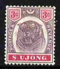 Malaya - Sungei Ujong 1895 Tiger 3c purple & carmine mounted mint SG 55, stamps on , stamps on  stamps on , stamps on  stamps on  qv , stamps on  stamps on tiger, stamps on  stamps on tigers