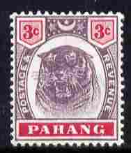 Malaya - Pahang 1895 Tiger 3c purple & carmine mounted mint SG 14, stamps on , stamps on  qv , stamps on tiger, stamps on tigers