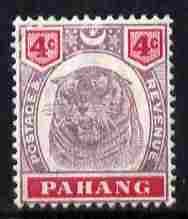 Malaya - Pahang 1895 Tiger 4c purple & carmine mounted mint SG 14, stamps on , stamps on  qv , stamps on tiger, stamps on tigers