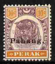 Malaya - Pahang 1898 Overprint on Pahang Tiger 10c purple & orange mounted mint SG 19, stamps on , stamps on  stamps on , stamps on  stamps on  qv , stamps on  stamps on tiger, stamps on  stamps on tigers