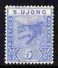 Malaya - Sungei Ujong 1891 Tiger 5c blue mounted mint SG 52, stamps on , stamps on  qv , stamps on tiger, stamps on tigers