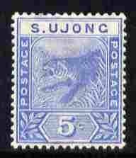 Malaya - Sungei Ujong 1891 Tiger 5c blue mounted mint SG 52, stamps on , stamps on  stamps on , stamps on  stamps on  qv , stamps on  stamps on tiger, stamps on  stamps on tigers