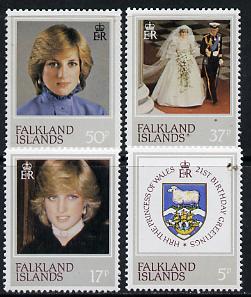 Falkland Islands 1982 Princess Dis 21st Birthday set of 4 unmounted mint, SG 426-29, stamps on royalty       diana