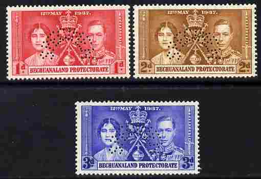 Bechuanaland 1937 KG6 Coronatio set of 3 perforated SPECIMEN fine with gum and only 415 produced