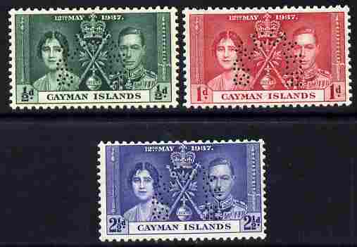 Cayman Islands 1937 KG6 Coronatio set of 3 perforated SPECIMEN fine with gum and only 415 produced, stamps on , stamps on  stamps on coronation, stamps on  stamps on  kg6 , stamps on  stamps on royalty, stamps on  stamps on specimen