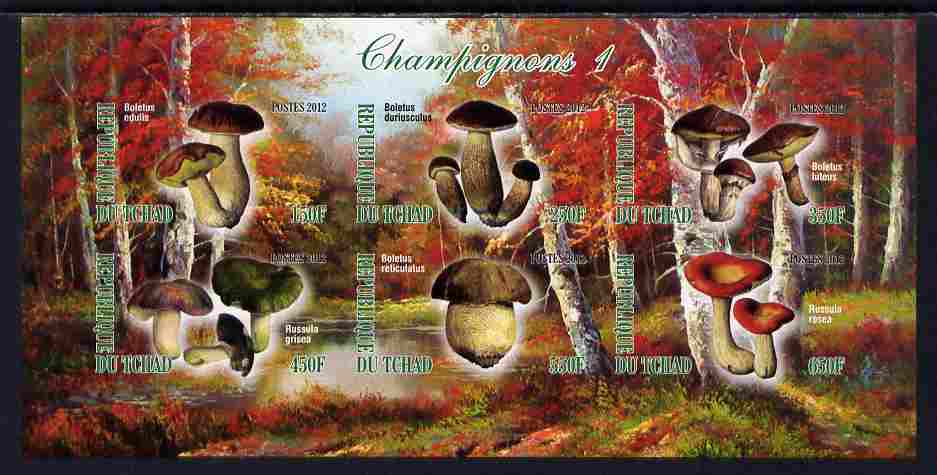 Chad 2012 Mushrooms #1 imperf sheetlet containing 6 values unmounted mint, stamps on , stamps on  stamps on fungi