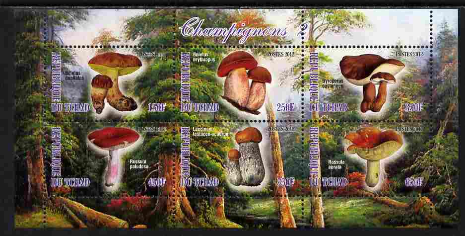 Chad 2012 Mushrooms #2 perf sheetlet containing 6 values unmounted mint, stamps on , stamps on  stamps on fungi