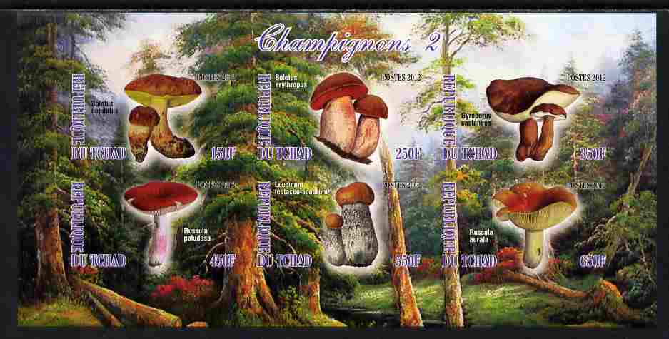 Chad 2012 Mushrooms #2 imperf sheetlet containing 6 values unmounted mint, stamps on fungi