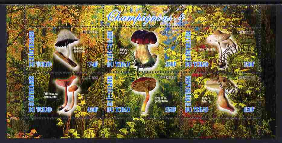 Chad 2012 Mushrooms #4 perf sheetlet containing 6 values cto used, stamps on , stamps on  stamps on fungi