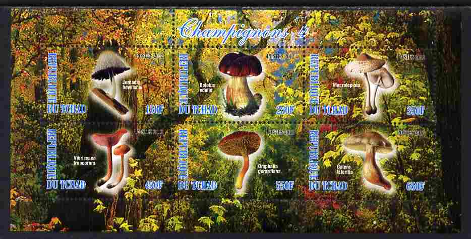 Chad 2012 Mushrooms #4 perf sheetlet containing 6 values unmounted mint, stamps on fungi