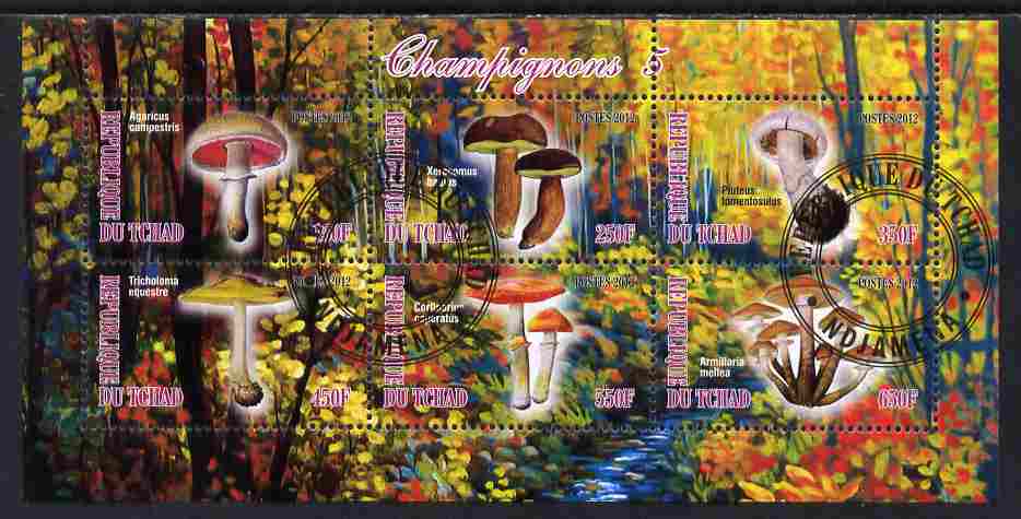 Chad 2012 Mushrooms #5 perf sheetlet containing 6 values cto used, stamps on , stamps on  stamps on fungi