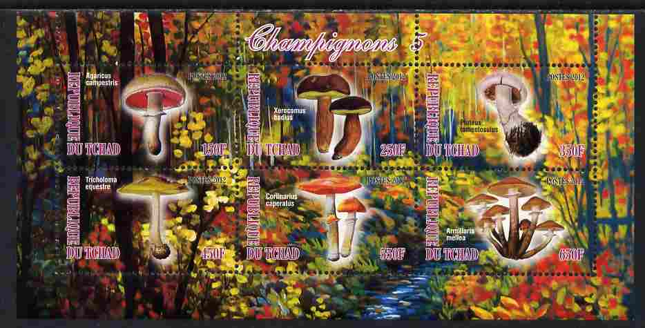 Chad 2012 Mushrooms #5 perf sheetlet containing 6 values unmounted mint, stamps on , stamps on  stamps on fungi