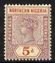 Northern Nigeria 1900 QV 5d dull mauve & chestnut mounted mint SG 5, stamps on , stamps on  qv , stamps on 