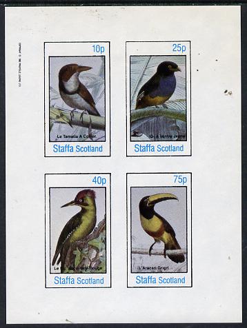 Staffa 1982 Birds #19 (Kingfisher, Woodpecker, etc) imperf  set of 4 values (10p to 75p) unmounted mint, stamps on , stamps on  stamps on birds    kingfisher    woodpecker