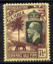 Gambia 1922-29 KG5 MCA Elephant & Palm 7.5d black & purple on yellow mounted mint SG 119, stamps on , stamps on  kg5 , stamps on elephants, stamps on trees, stamps on palms