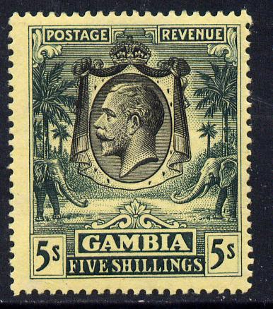 Gambia 1922-29 KG5 MCA Elephant & Palm 5s black & green on yellow mounted mint SG 121, stamps on , stamps on  kg5 , stamps on elephants, stamps on trees, stamps on palms