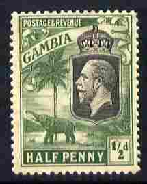 Gambia 1922-29 KG5 Script CA Elephant & Palm 1/2d black & green mounted mint SG 122, stamps on , stamps on  kg5 , stamps on elephants, stamps on trees, stamps on palms