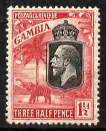 Gambia 1922-29 KG5 Script CA Elephant & Palm 1.5d black & rose mounted mint SG 125, stamps on , stamps on  kg5 , stamps on elephants, stamps on trees, stamps on palms