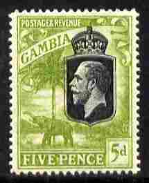 Gambia 1922-29 KG5 Script CA Elephant & Palm 5d black & sage-green mounted mint SG 130, stamps on , stamps on  kg5 , stamps on elephants, stamps on trees, stamps on palms