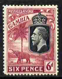 Gambia 1922-29 KG5 Script CA Elephant & Palm 6d black & claret mounted mint SG 131, stamps on , stamps on  kg5 , stamps on elephants, stamps on trees, stamps on palms
