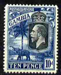 Gambia 1922-29 KG5 Script CA Elephant & Palm 10d black & blue mounted mint SG 133, stamps on , stamps on  kg5 , stamps on elephants, stamps on trees, stamps on palms