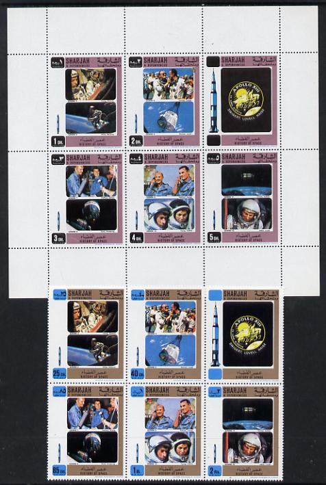 Sharjah 1970 History of Space #2 set of 10 unmounted mint (Mi 686-95A) , stamps on space