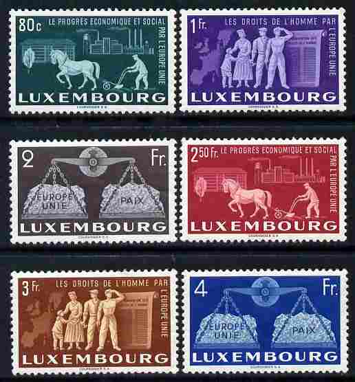 Luxembourg 1951 To Promote United Europe set of 6 very lightly mounted mint SG 543-8, stamps on , stamps on  stamps on europa, stamps on  stamps on peace, stamps on  stamps on farming