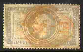 France 1869 Empire 5f red cancel, light crease but sound example, SG131/2 cat A31,100, stamps on , stamps on  stamps on france 1869 empire 5f red cancel, stamps on  stamps on  light crease but sound example, stamps on  stamps on  sg131/2 cat \a31, stamps on  stamps on 100