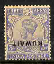 Kuwait 1923 KG5 3a ultramarine with overprint inverted light toning but unmounted mint SG 7var, stamps on , stamps on  kg5 , stamps on 