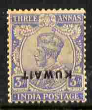 Kuwait 1923 KG5 3a ultramarine with overprint inverted light toning but unmounted mint SG 7var