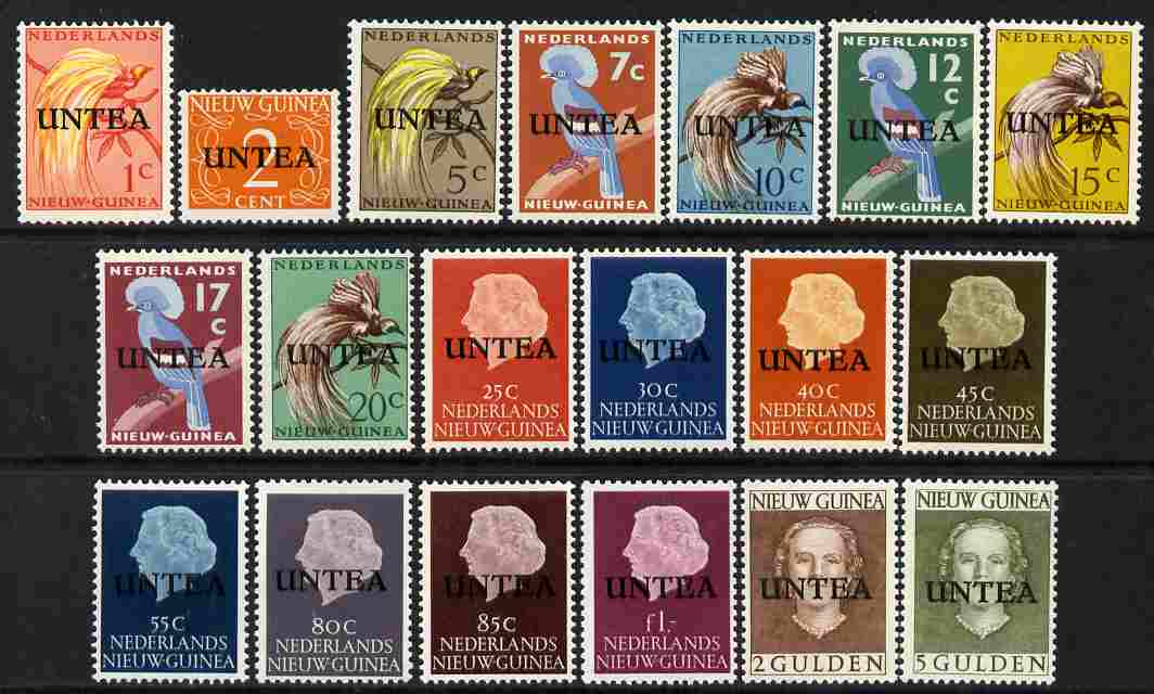 Netherlands - West New Guinea 1963 Pictorial set of 19 values complete opt'd UNTEA lightly mounted mint, SG 20-38, stamps on , stamps on  stamps on birds