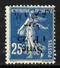 Syria 1924 1p25 on 25c blue with surch inverted unmounted mint, SG 148var