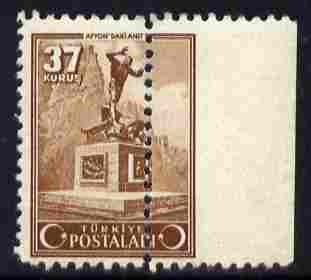 Turkey 1943 Statue 37k marginal single with 7mm shift of r/hand perf fine mint SG1326, stamps on statues