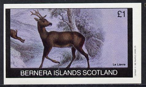 Bernera 1982 Animals (Deer) imperf souvenir sheet (£1 value) unmounted mint, stamps on animals   deer
