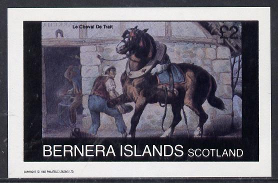 Bernera 1982 Animals (Horse with Blacksmith) imperf deluxe sheet (£2 value) unmounted mint, stamps on animals     horse     smith, stamps on horses