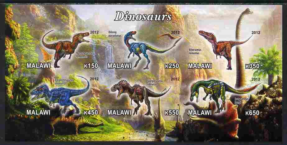 Malawi 2012 Dinosaurs #03 imperf sheetlet containing 6 values unmounted mint, stamps on , stamps on  stamps on dinosaurs