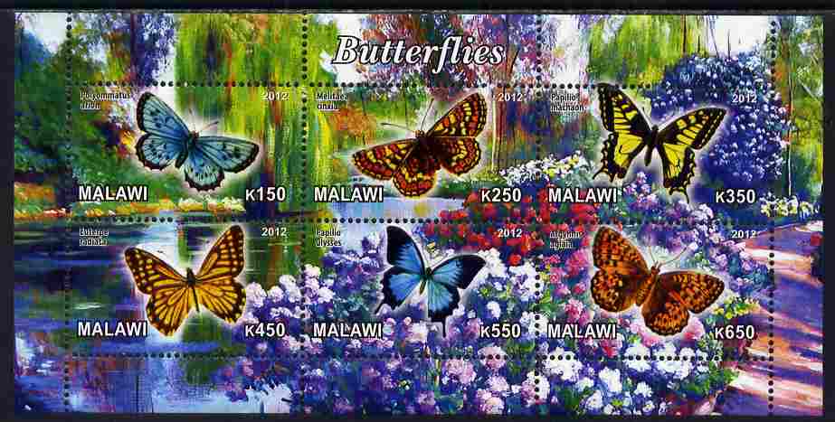 Malawi 2012 Butterflies #01 perf sheetlet containing 6 values unmounted mint, stamps on , stamps on  stamps on butterflies