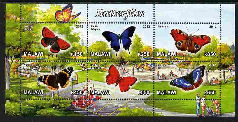 Malawi 2012 Butterflies #02 perf sheetlet containing 6 values unmounted mint, stamps on butterflies
