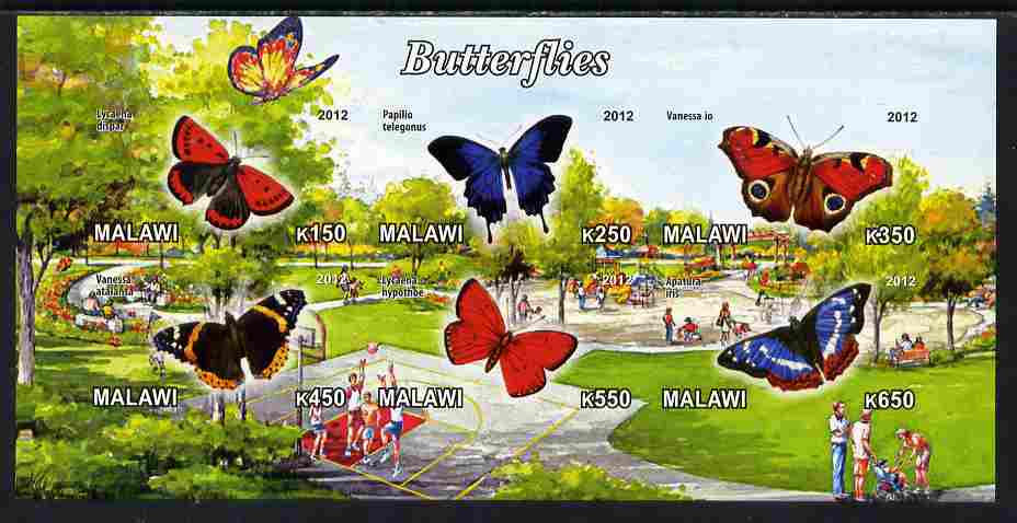 Malawi 2012 Butterflies #02 imperf sheetlet containing 6 values unmounted mint, stamps on butterflies