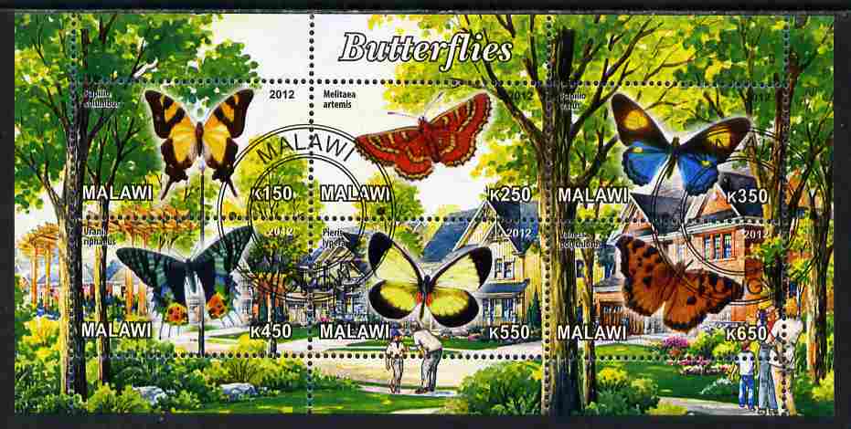 Malawi 2012 Butterflies #03 perf sheetlet containing 6 values cto used, stamps on , stamps on  stamps on butterflies