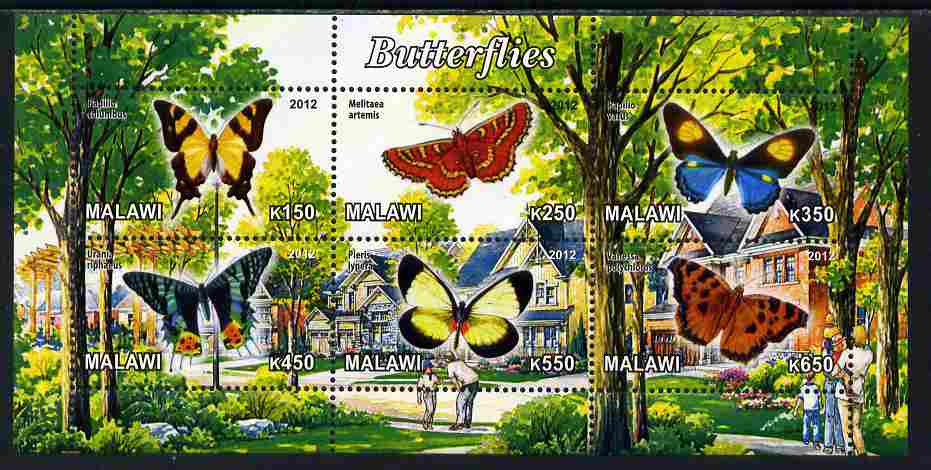 Malawi 2012 Butterflies #03 perf sheetlet containing 6 values unmounted mint, stamps on , stamps on  stamps on butterflies