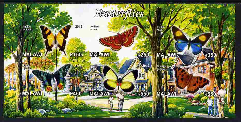 Malawi 2012 Butterflies #03 imperf sheetlet containing 6 values unmounted mint, stamps on , stamps on  stamps on butterflies