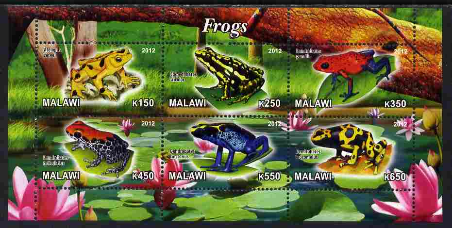 Malawi 2012 Frogs #2 perf sheetlet containing 6 values unmounted mint, stamps on frogs, stamps on amphibians