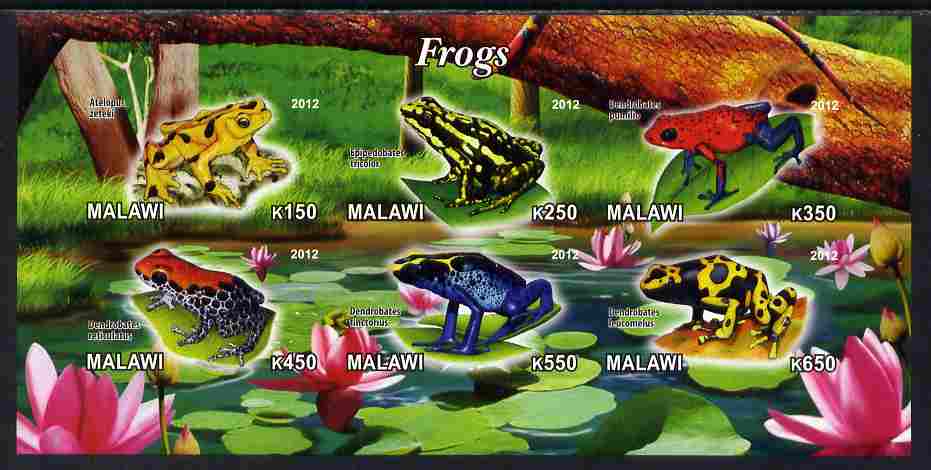 Malawi 2012 Frogs #2 imperf sheetlet containing 6 values unmounted mint, stamps on , stamps on  stamps on frogs, stamps on  stamps on amphibians