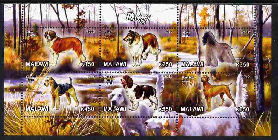 Malawi 2012 Dogs #3 perf sheetlet containing 6 values unmounted mint, stamps on , stamps on  stamps on dogs