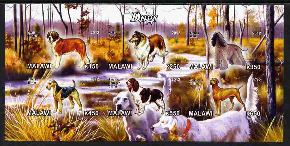 Malawi 2012 Dogs #3 imperf sheetlet containing 6 values unmounted mint, stamps on , stamps on  stamps on dogs