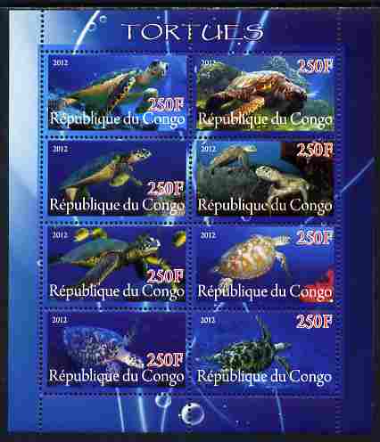 Congo 2012 Turtles perf sheetlet containing 8 values unmounted mint , stamps on , stamps on  stamps on marine life, stamps on  stamps on turtles