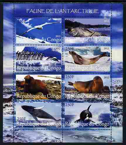 Congo 2012 Antarctic Fauna perf sheetlet containing 8 values unmounted mint , stamps on , stamps on  stamps on marine life, stamps on  stamps on polar, stamps on  stamps on seals, stamps on  stamps on whales, stamps on  stamps on penuins