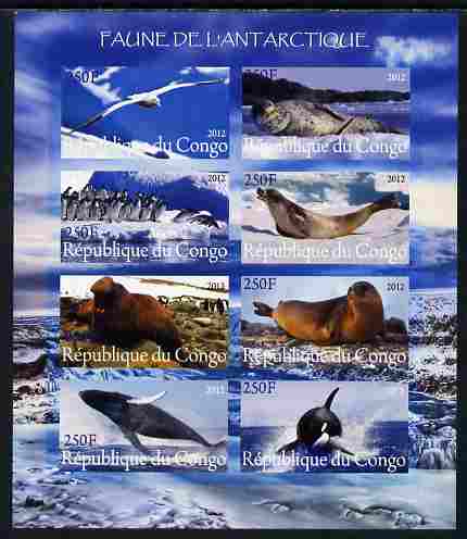 Congo 2012 Antarctic Fauna imperf sheetlet containing 8 values unmounted mint , stamps on , stamps on  stamps on marine life, stamps on  stamps on polar, stamps on  stamps on seals, stamps on  stamps on whales, stamps on  stamps on penuins